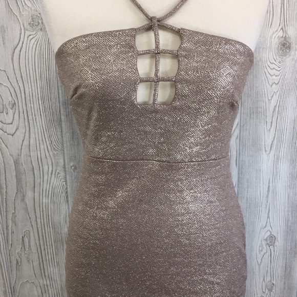 Charlotte Russe Metallic Gold Dress Size Large - Picture 3 of 11